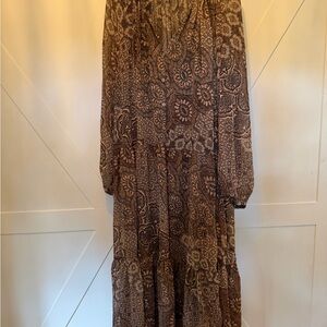 H&M Brown Floral Long Sleeve Dress